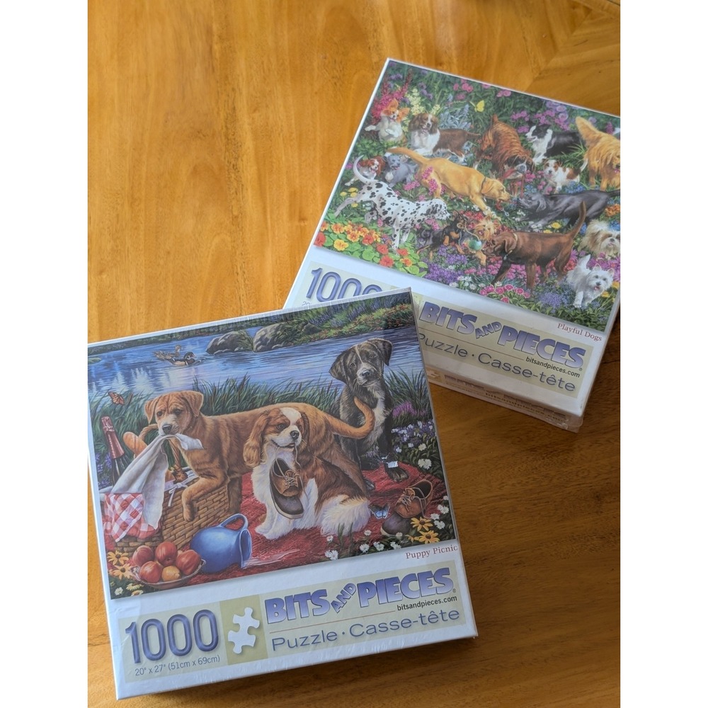 2 Bits and Pieces 1000 Piece Puppy Picnic/Playful Dogs Jigsaw Puzzles 20" x 27"